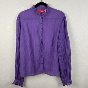 The Hippie Shake Blouse Top Womens 18 Purple Long Sleeve Button Up Semi Sheer UK